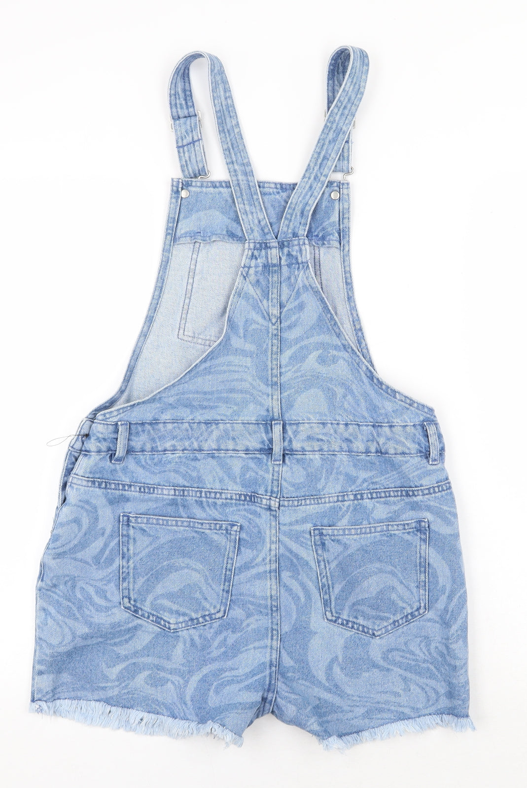 Marks and Spencer Girls Blue Geometric Cotton Dungaree One-Piece Size 13-14 Years Buckle