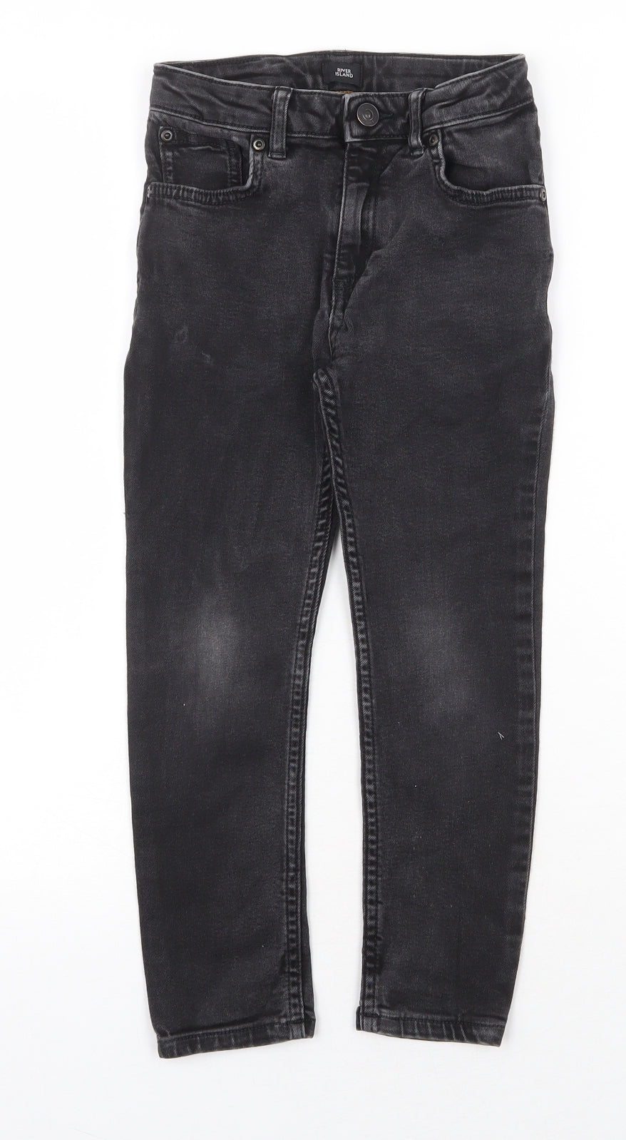 River Island Girls Grey Cotton Straight Jeans Size 7 Years Regular Zip