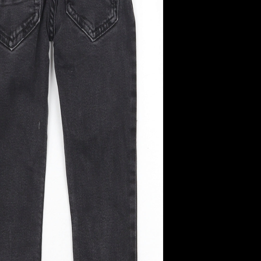 River Island Girls Grey Cotton Straight Jeans Size 7 Years Regular Zip