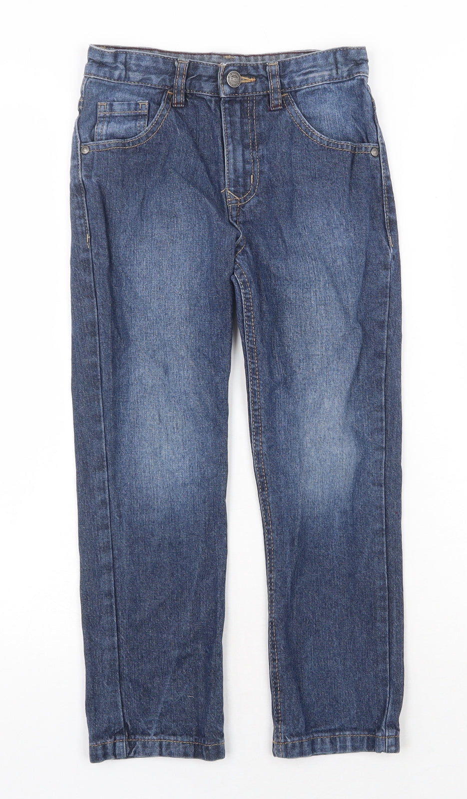 George Boys Blue Cotton Straight Jeans Size 6-7 Years Regular Zip