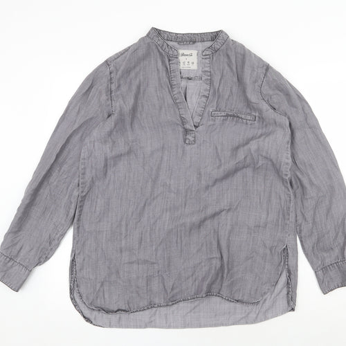 Denim & Co. Womens Grey Lyocell Basic Blouse Size 14 V-Neck