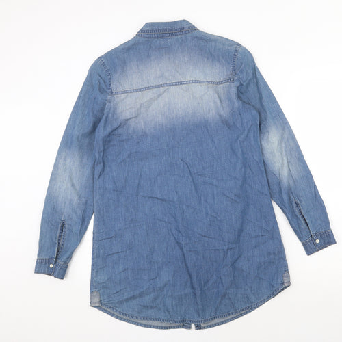 Capsule Womens Blue Cotton Basic Button-Up Size 2XS V-Neck