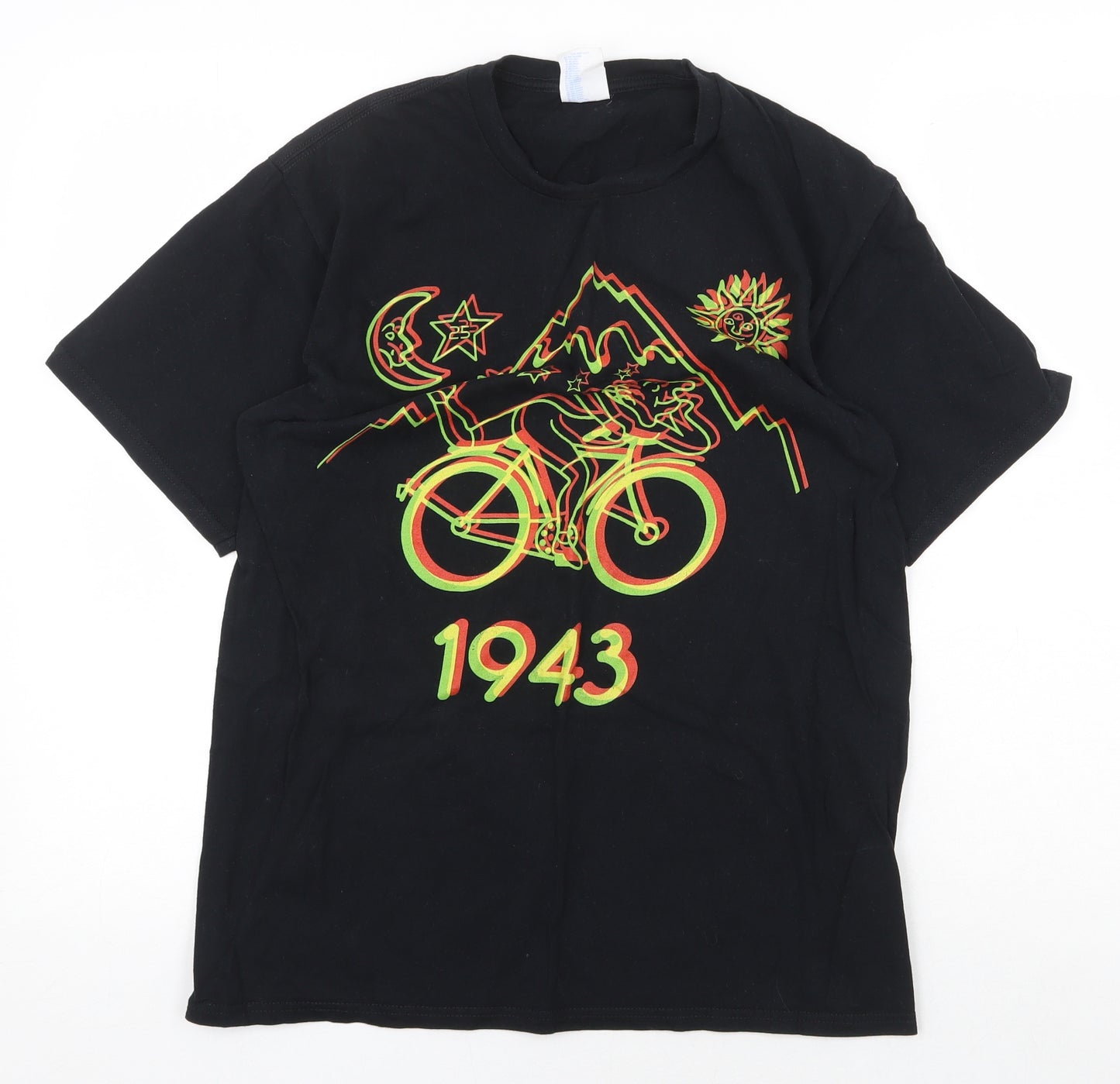 Port & Company Mens Black Cotton T-Shirt Size M Round Neck - 1943 Bicycle