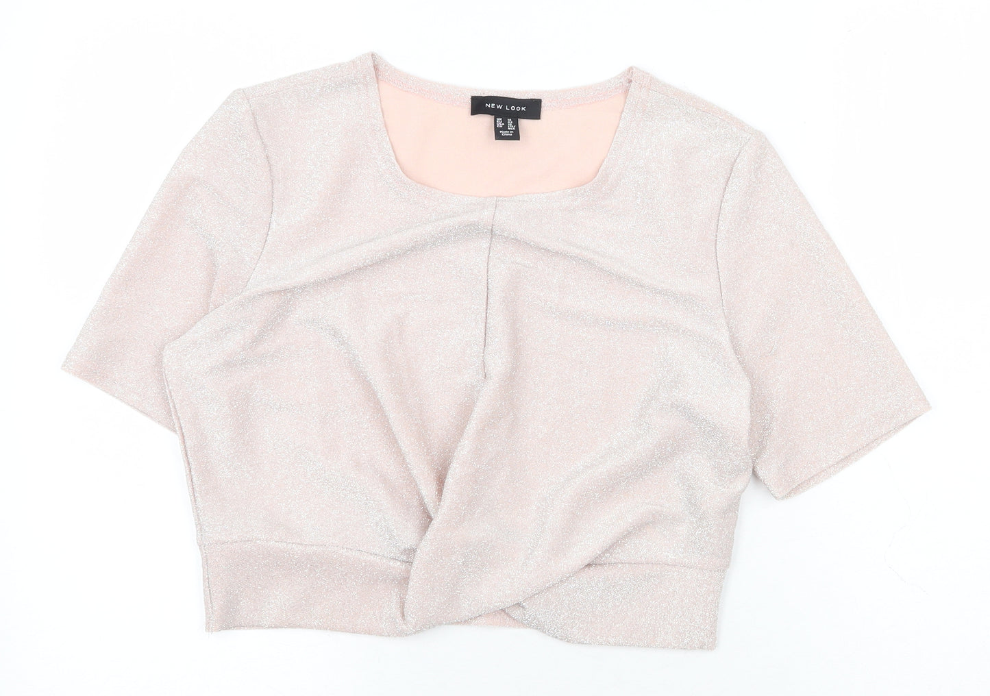 New London Womens Pink Nylon Basic Blouse Size 14 Square Neck - Twist Detail