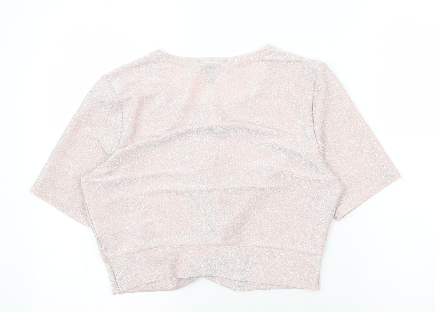 New London Womens Pink Nylon Basic Blouse Size 14 Square Neck - Twist Detail