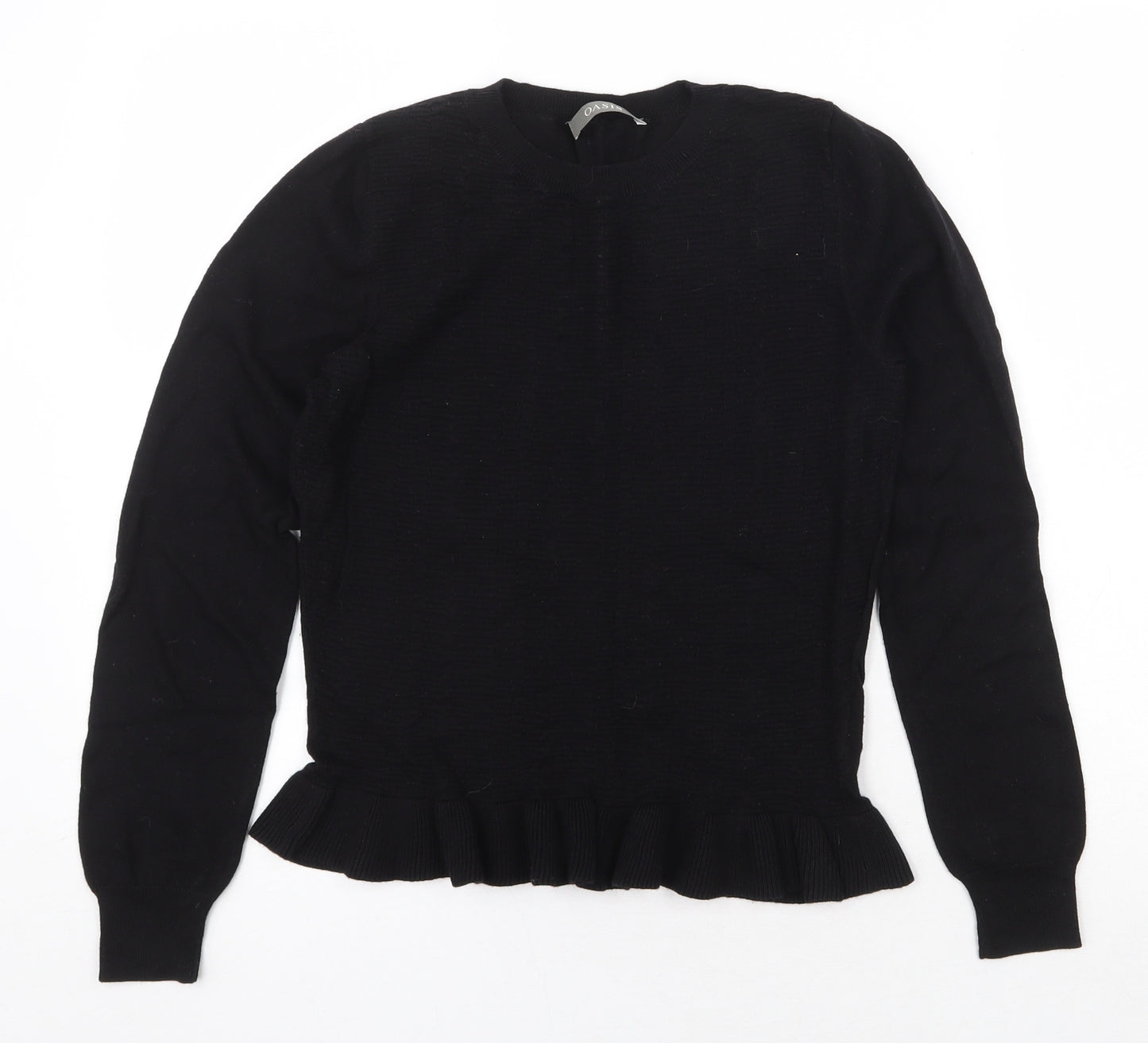 Oasis Womens Black Round Neck Cotton Pullover Jumper Size S