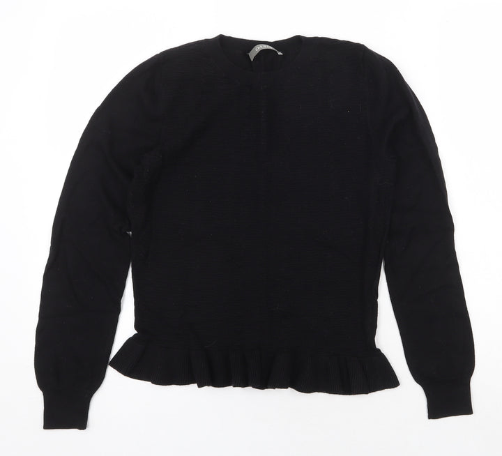 Oasis Womens Black Round Neck Cotton Pullover Jumper Size S