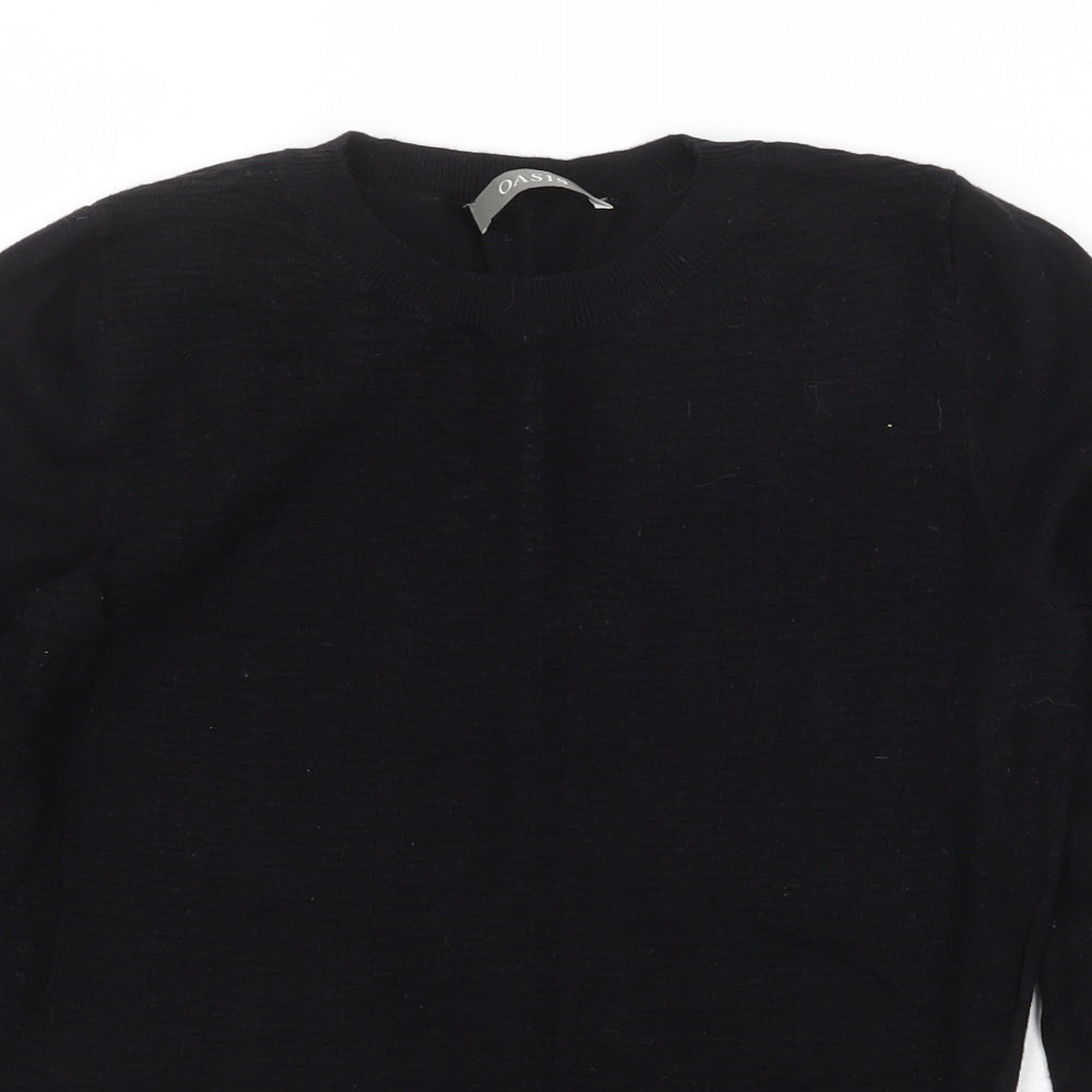 Oasis Womens Black Round Neck Cotton Pullover Jumper Size S
