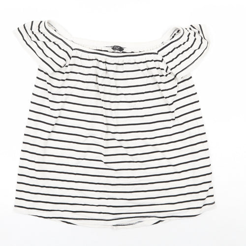 F&F Womens White Striped Viscose Basic Blouse Size 12 Off the Shoulder