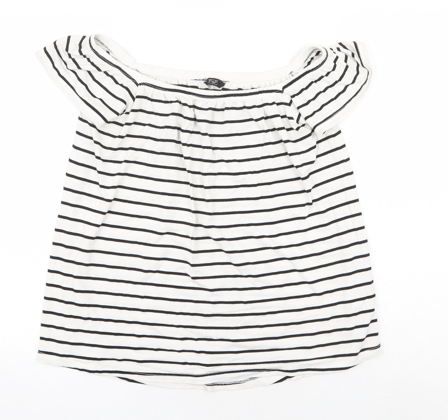 F&F Womens White Striped Viscose Basic Blouse Size 12 Off the Shoulder