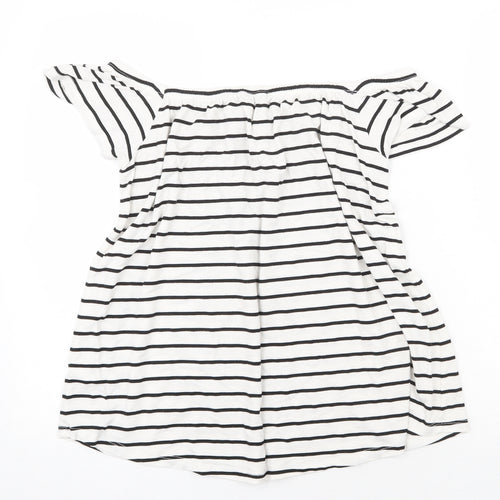 F&F Womens White Striped Viscose Basic Blouse Size 12 Off the Shoulder
