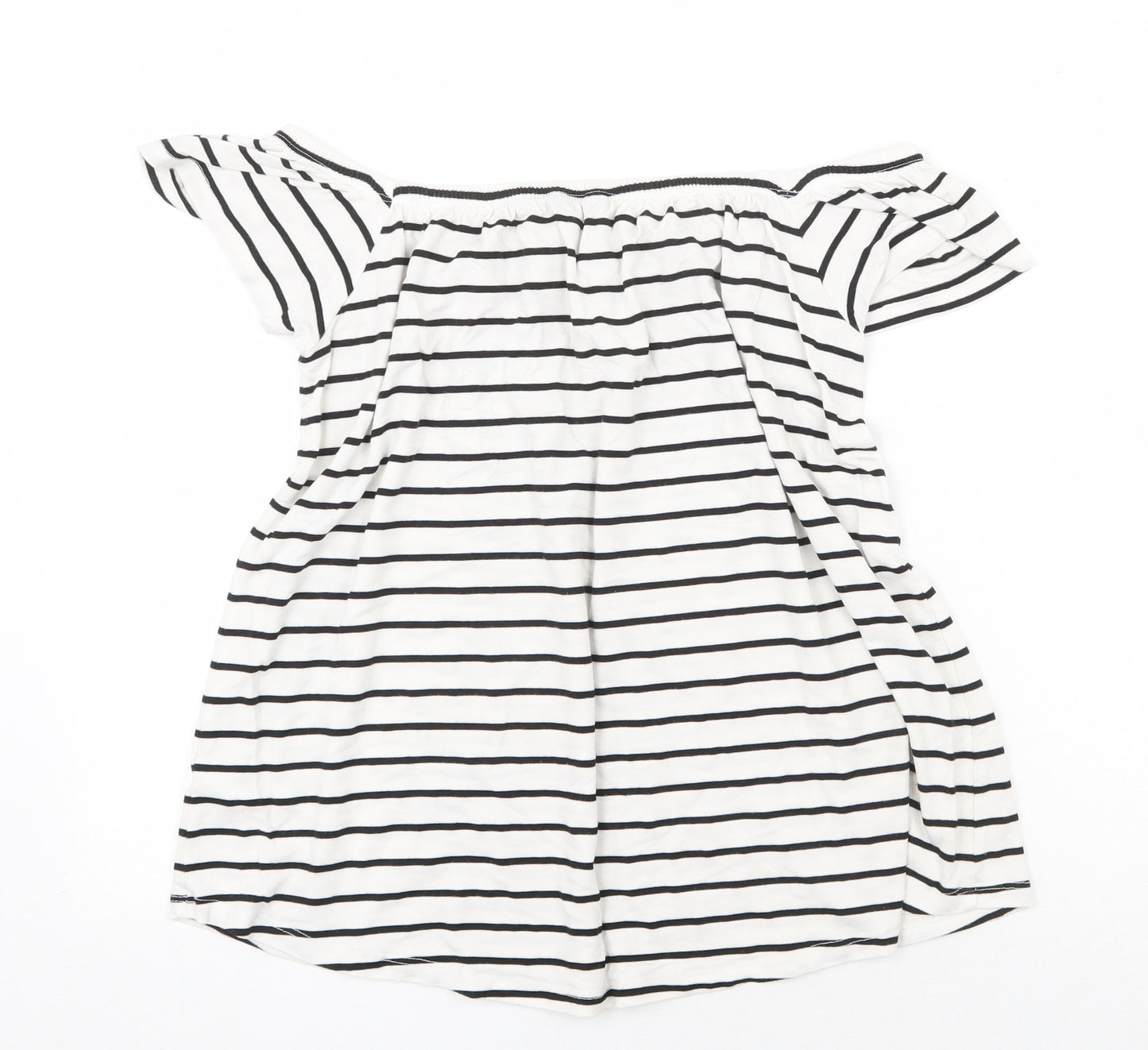 F&F Womens White Striped Viscose Basic Blouse Size 12 Off the Shoulder