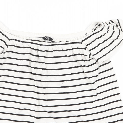 F&F Womens White Striped Viscose Basic Blouse Size 12 Off the Shoulder