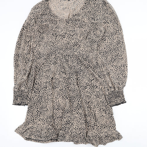 Cameo Rose Womens Beige Animal Print Polyester Trapeze & Swing Size 12 V-Neck Pullover - Leopard Pattern