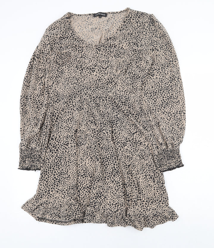 Cameo Rose Womens Beige Animal Print Polyester Trapeze & Swing Size 12 V-Neck Pullover - Leopard Pattern