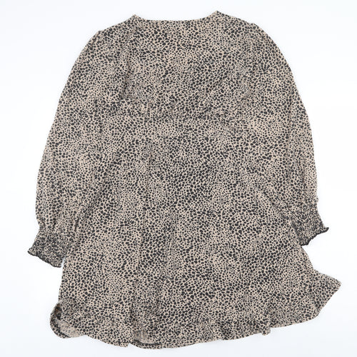 Cameo Rose Womens Beige Animal Print Polyester Trapeze & Swing Size 12 V-Neck Pullover - Leopard Pattern