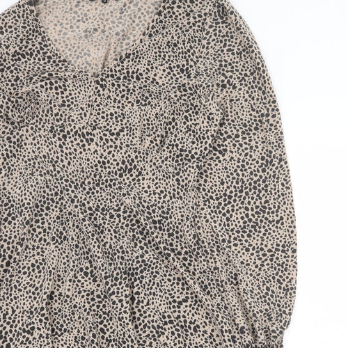 Cameo Rose Womens Beige Animal Print Polyester Trapeze & Swing Size 12 V-Neck Pullover - Leopard Pattern