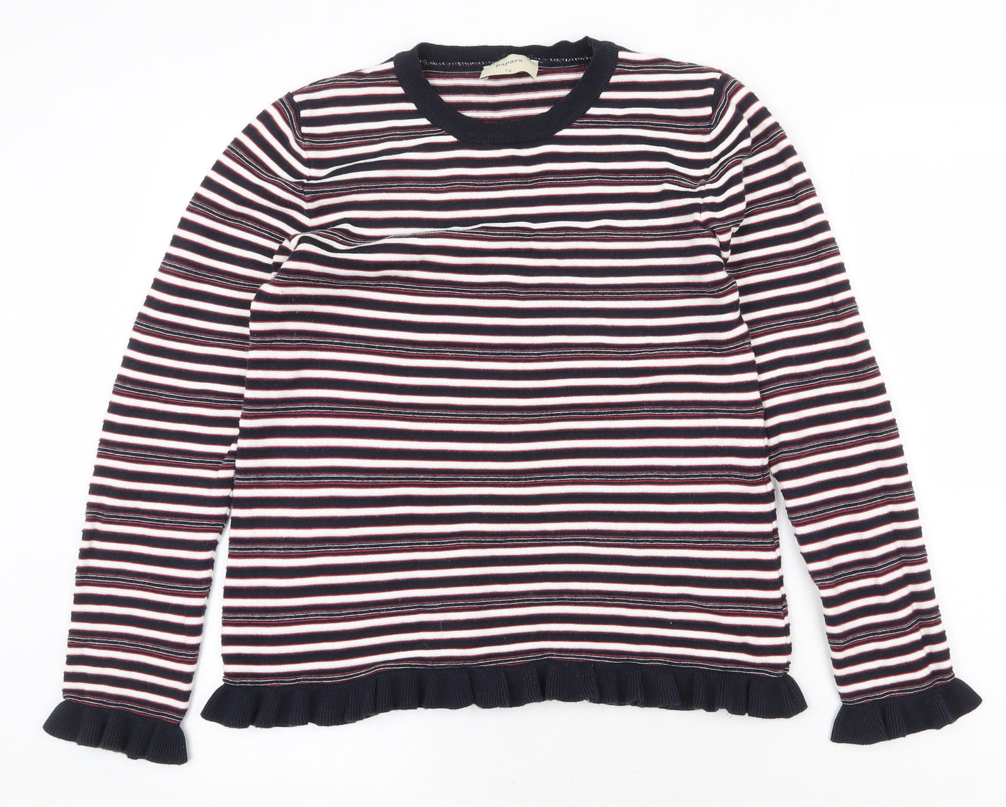 Papaya Womens Multicoloured Round Neck Striped Cotton Pullover Jumper Size 12