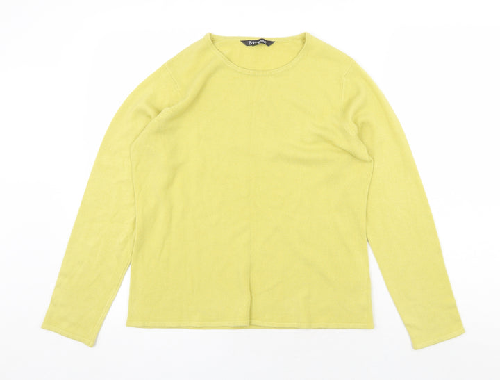 Bonmarché Womens Yellow Round Neck Acrylic Pullover Jumper Size 12