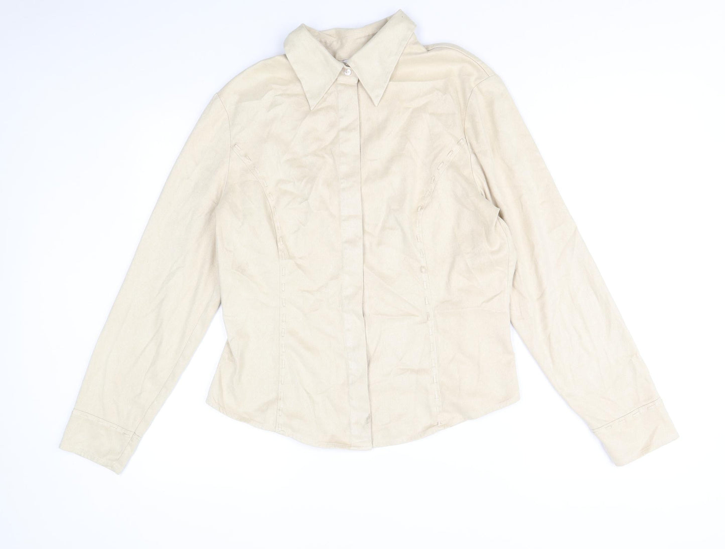 NEXT Womens Beige Polyester Basic Button-Up Size 16 V-Neck - Suede fabric