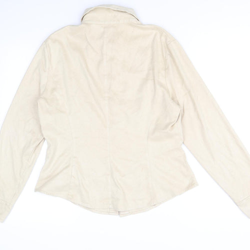 NEXT Womens Beige Polyester Basic Button-Up Size 16 V-Neck - Suede fabric