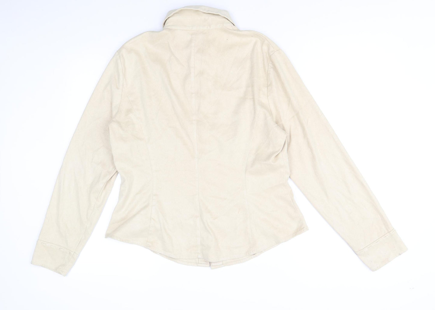 NEXT Womens Beige Polyester Basic Button-Up Size 16 V-Neck - Suede fabric