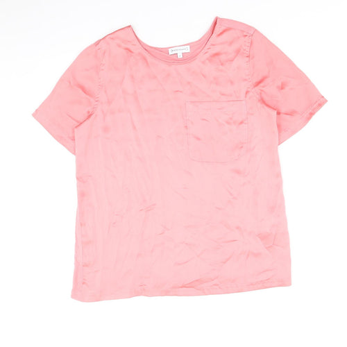 Warehouse Womens Pink Polyester Basic Blouse Size 10 Round Neck