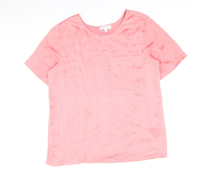 Warehouse Womens Pink Polyester Basic Blouse Size 10 Round Neck