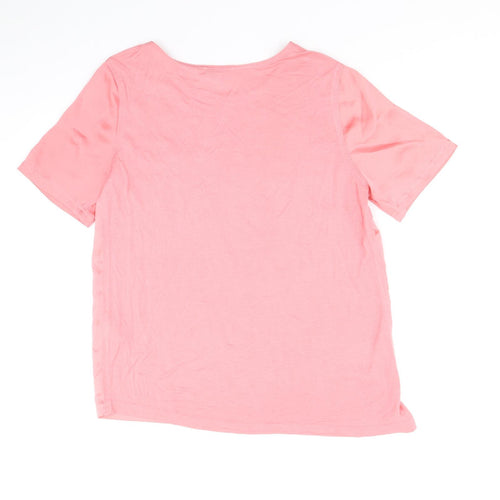 Warehouse Womens Pink Polyester Basic Blouse Size 10 Round Neck