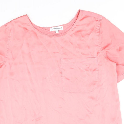 Warehouse Womens Pink Polyester Basic Blouse Size 10 Round Neck