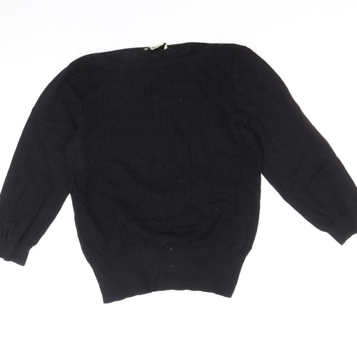 Oasis Womens Black Round Neck Cotton Pullover Jumper Size L