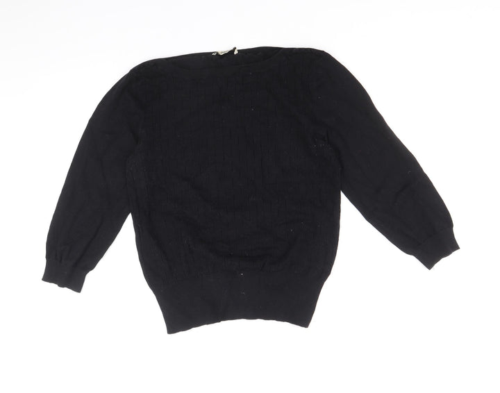 Oasis Womens Black Round Neck Cotton Pullover Jumper Size L
