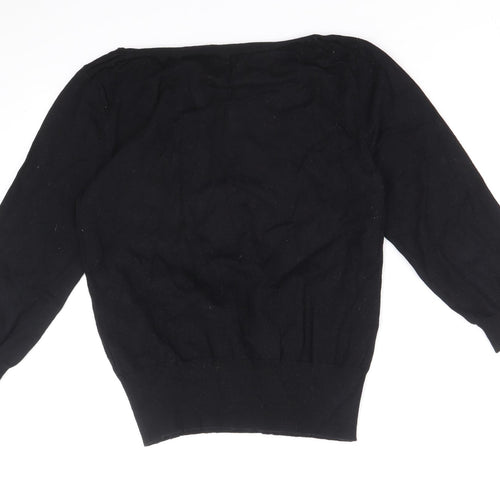 Oasis Womens Black Round Neck Cotton Pullover Jumper Size L