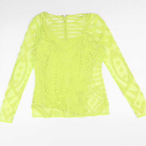 Marks and Spencer Womens Green Geometric Polyester Basic Blouse Size 8 Round Neck