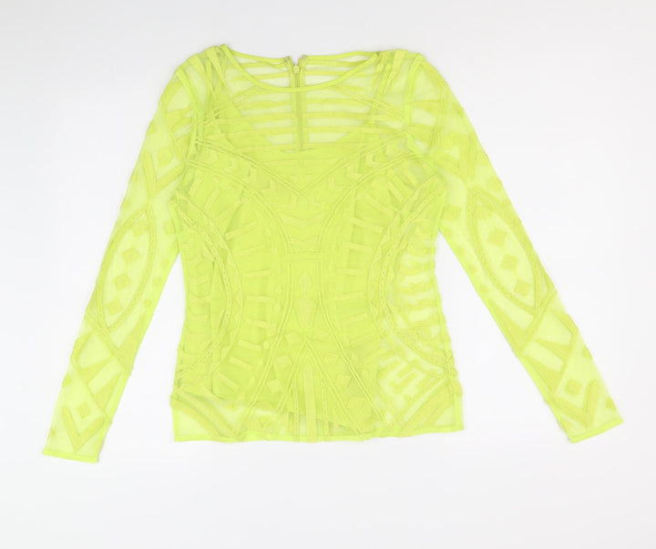 Marks and Spencer Womens Green Geometric Polyester Basic Blouse Size 8 Round Neck
