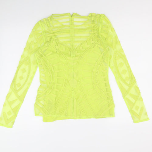 Marks and Spencer Womens Green Geometric Polyester Basic Blouse Size 8 Round Neck