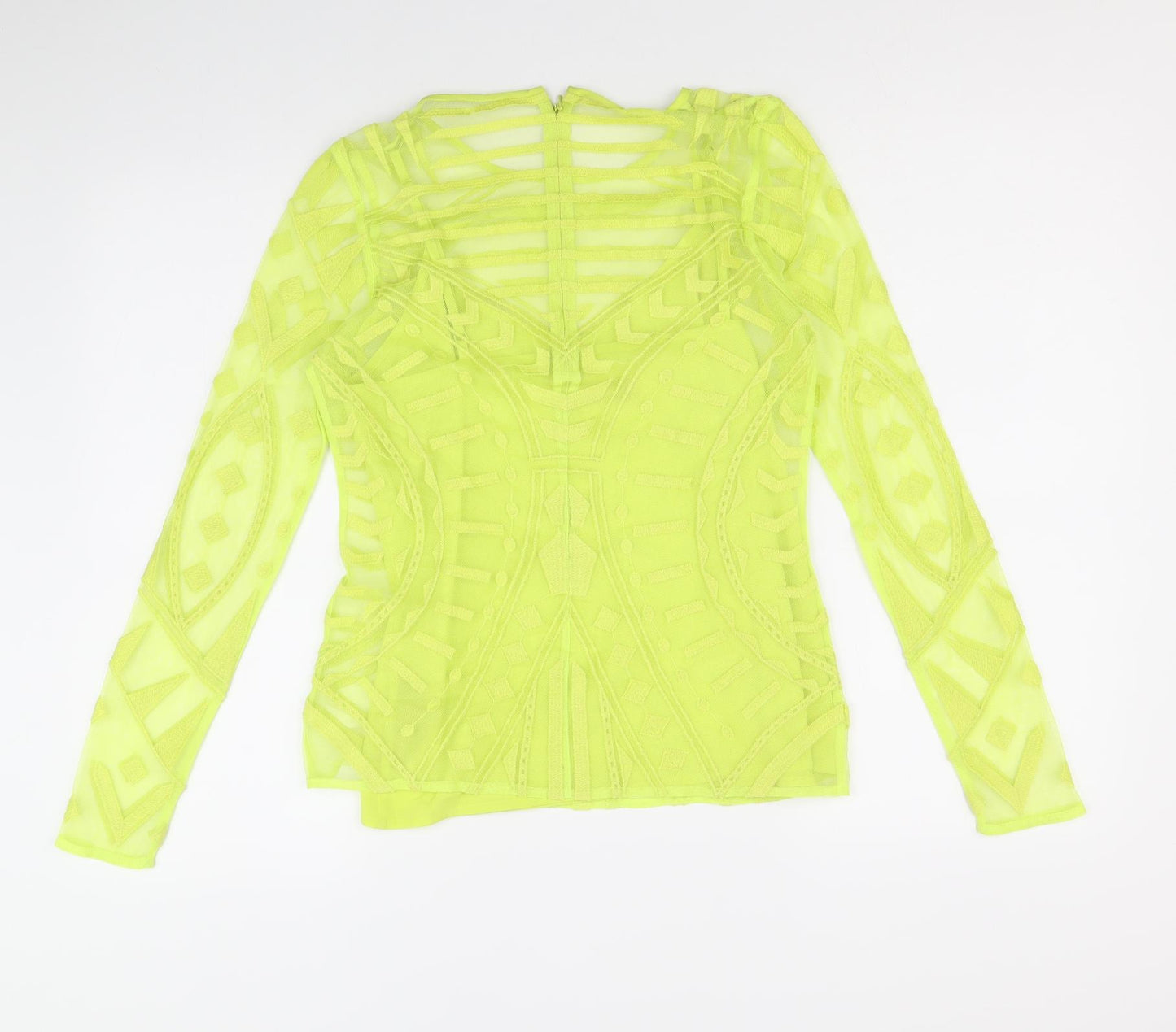 Marks and Spencer Womens Green Geometric Polyester Basic Blouse Size 8 Round Neck