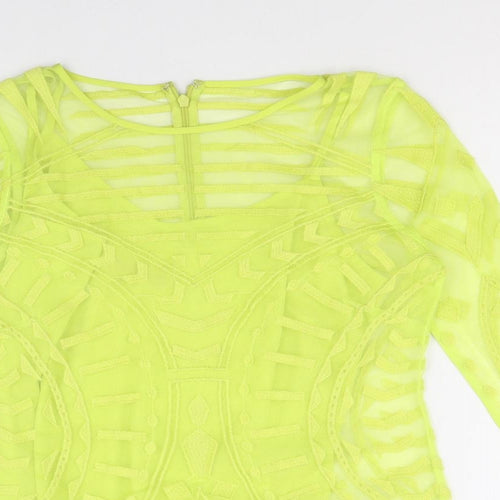 Marks and Spencer Womens Green Geometric Polyester Basic Blouse Size 8 Round Neck