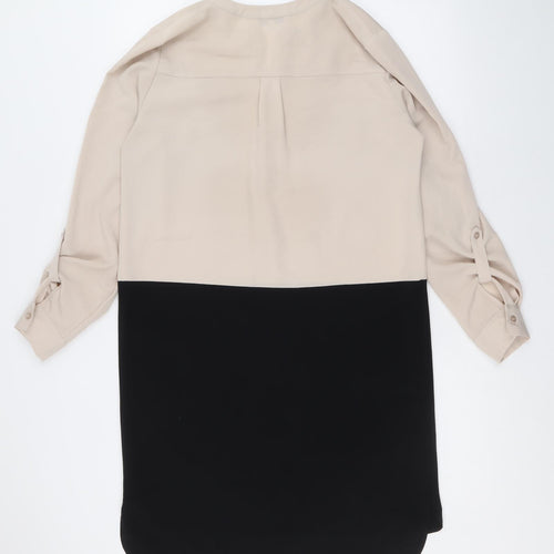 NEXT Womens Beige Colourblock Polyester A-Line Size 10 V-Neck Button