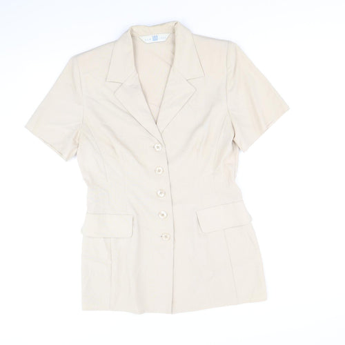 New Look Womens Beige Polyester Basic Button-Up Size 12 V-Neck