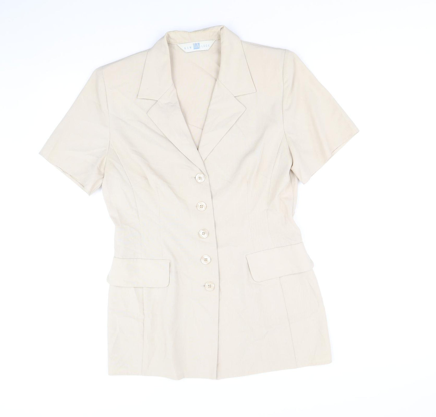 New Look Womens Beige Polyester Basic Button-Up Size 12 V-Neck