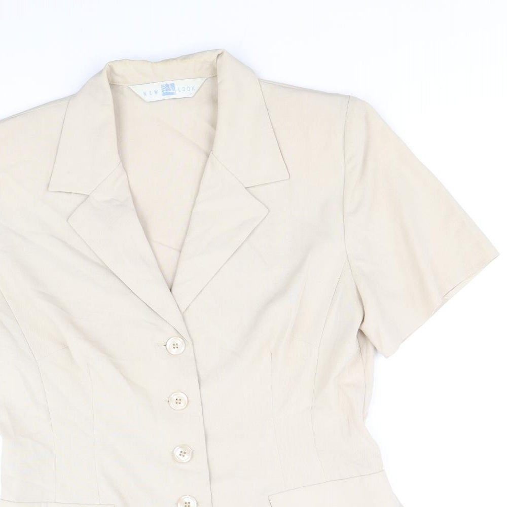 New Look Womens Beige Polyester Basic Button-Up Size 12 V-Neck