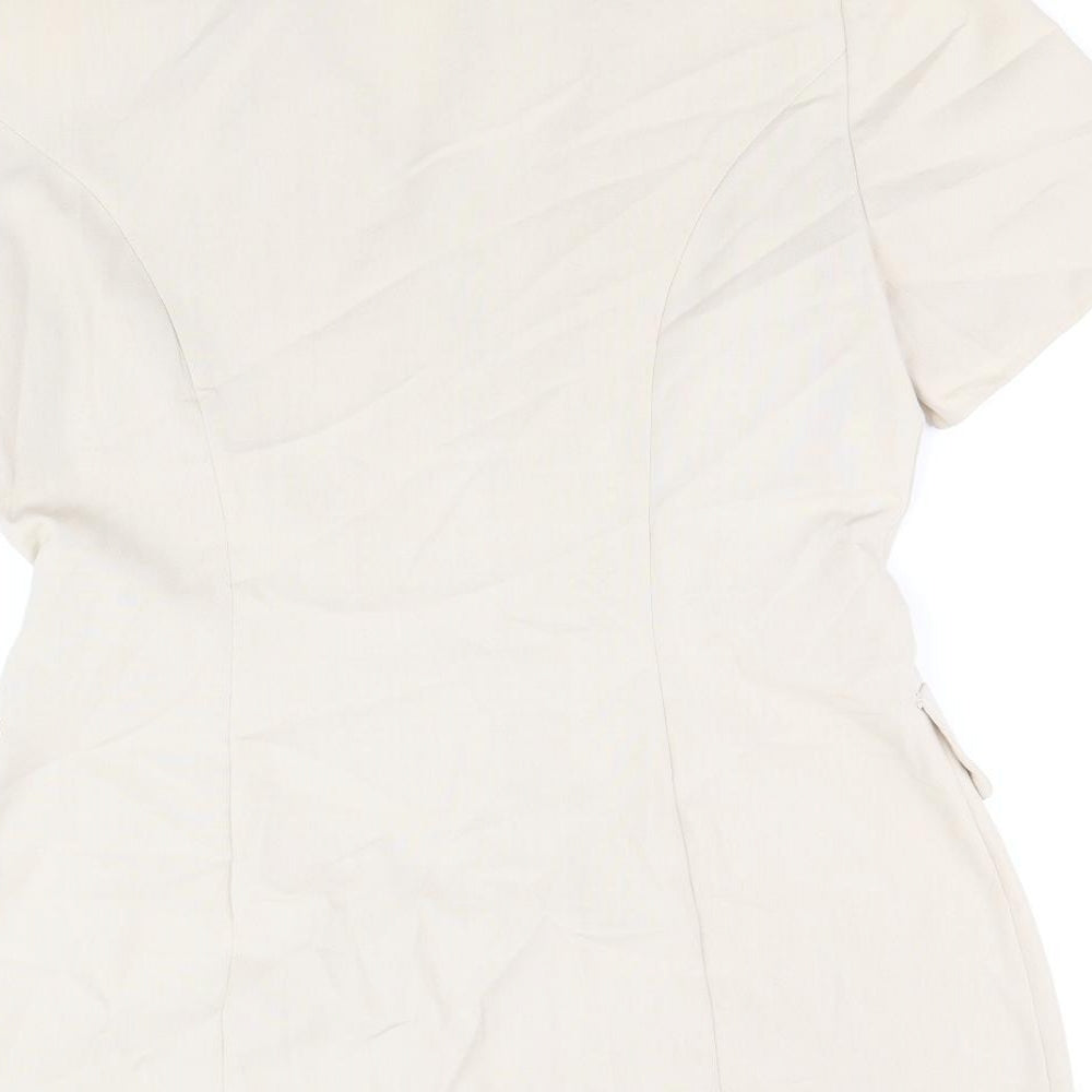 New Look Womens Beige Polyester Basic Button-Up Size 12 V-Neck