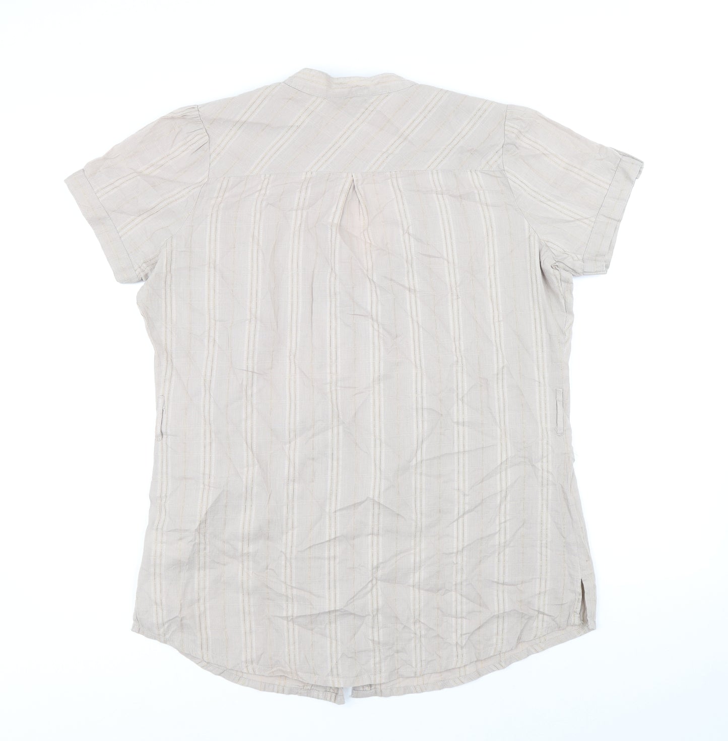 M&Co Womens Brown Geometric Cotton Basic Button-Up Size 14 V-Neck