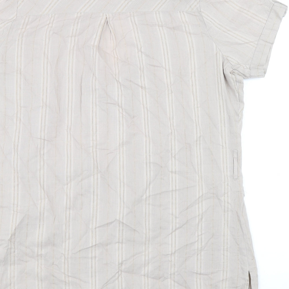 M&Co Womens Brown Geometric Cotton Basic Button-Up Size 14 V-Neck