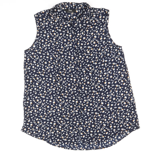 Max Womens Blue Geometric Polyester Basic Tank Size 10 V-Neck