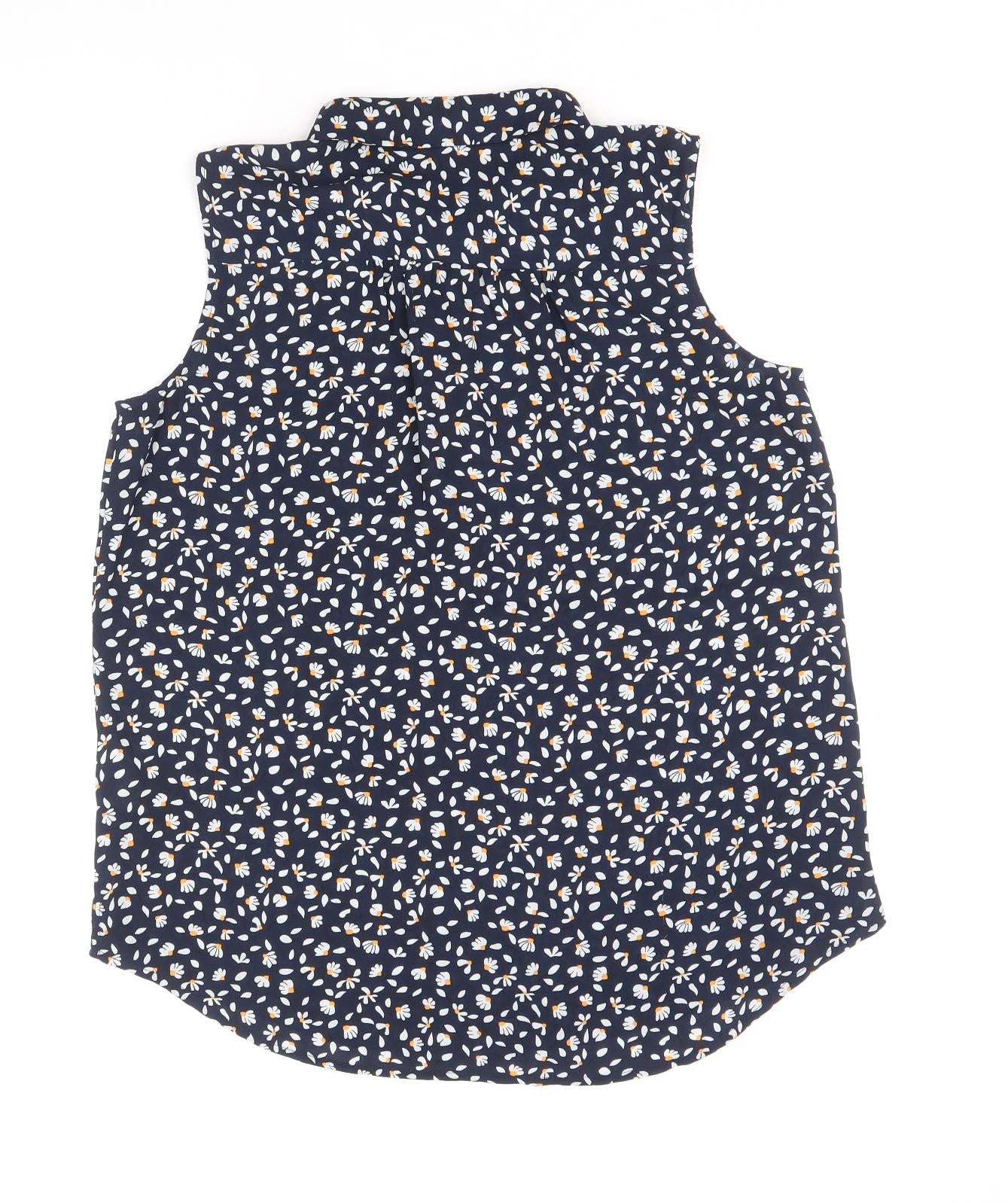 Max Womens Blue Geometric Polyester Basic Tank Size 10 V-Neck