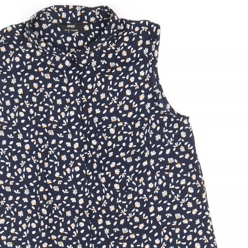 Max Womens Blue Geometric Polyester Basic Tank Size 10 V-Neck