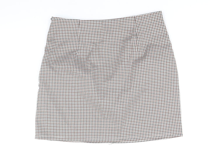 SheIn Womens Multicoloured Plaid Polyester Straight & Pencil Skirt Size S Zip