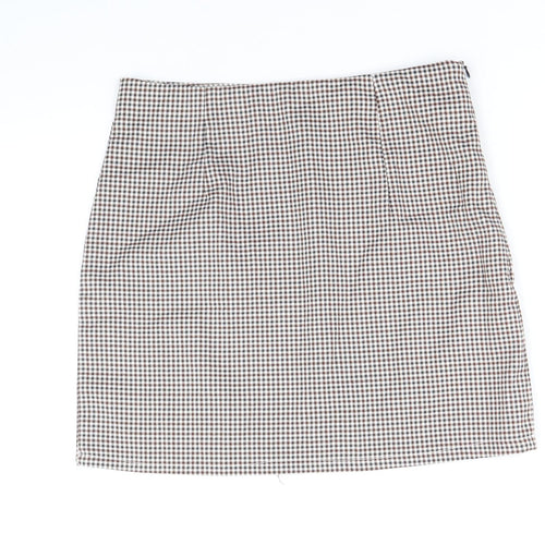 SheIn Womens Multicoloured Plaid Polyester Straight & Pencil Skirt Size S Zip